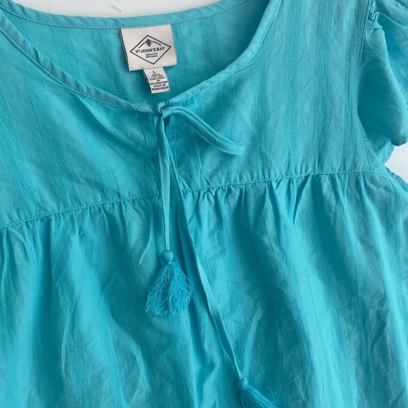 St. John’s Bay  Womens Blouse Short Cap Sleeve Aqua Blue Top, Size L, NWT - Picture 8 of 9